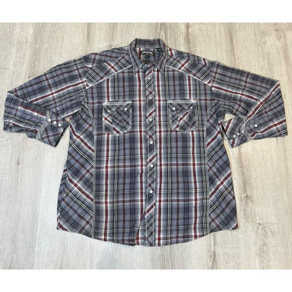 Panhandle‎ Shirt Men XL Pearl Snap Grey Cowboy Western Long Sleeve